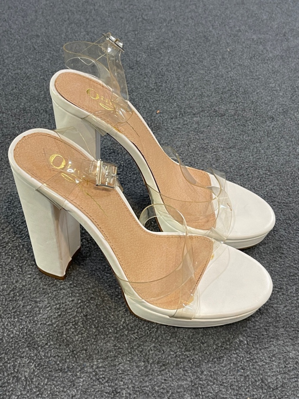 Clear Strap White Block Heel Sandals